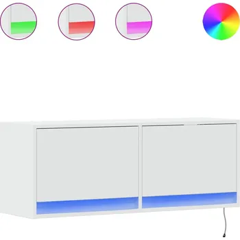 Televizní stolek Nástěnná TV skříňka s LED, bílá, 100x31x35 cm
