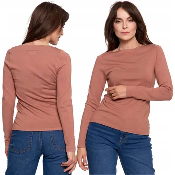 Dámský svetr DÁMSKÝ SVETR KLASICKÝ Z VISKÓZY TENKÝ HNĚDÝ MORAJ SVETR DLOUHÝ RUKÁV L