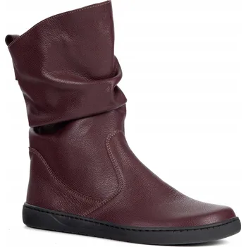 Dámská zimní obuv Dámské kožené kotníkové boty Freja s barefoot vzorem, polské vínová barva, velikost 38