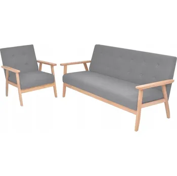 Pohovka Světlě šedá sedací souprava, 3místná pohovka + křeslo, dřevo/poly