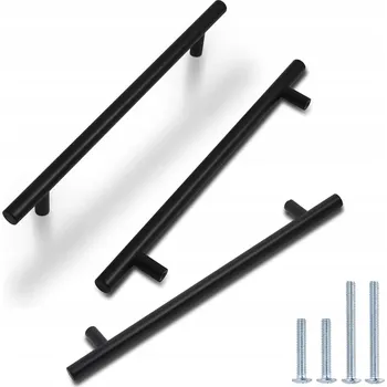 Nábytkové kování Nábytková úchytka reling, černá ocel, pro zásuvky a skříňky, 10 ks, 256 mm