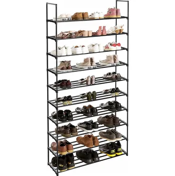 regál POLICE STOJAN NA BOTY REGÁL SKŘÍŇKA VOLNĚ STOJÍCÍ 10 ÚROVNÍ ČERNÁ 206x94x30