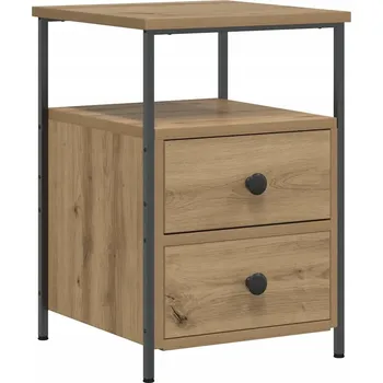 Noční stolek Noční stolek dub artisan 34 x 35,5 x 50 cm se 2 zásuvkami a kovovými nohami