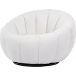 Křeslo relaxační, látka bílá Bouclé, otočné.