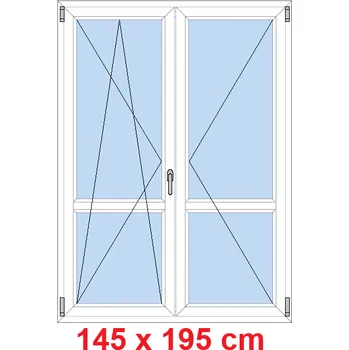 Okno Soft Dvoukřídlé balkonové dveře s příčkou 145x195 cm, otevíravé a sklopné