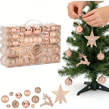 Vánoční dekorace VÁNOČNÍ BAŇKY NA VÁNOČNÍ STROMEK, VÁNOČNÍ SET XXL ZLATÉ, 102 KS + HVĚZDA