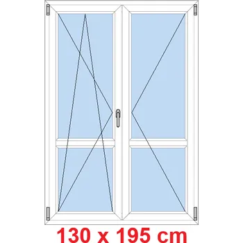 Okno Soft Dvoukřídlé balkonové dveře s příčkou 130x195 cm, otevíravé a sklopné