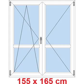 Okno Soft Dvoukřídlé balkonové dveře s příčkou 155x165 cm, otevíravé a sklopné