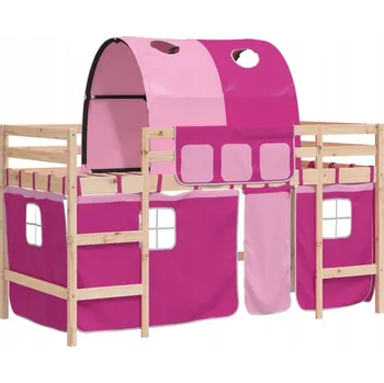 Dětská postel Dětská patrová postel z borovicového dřeva, růžová, 205,5x85,5x1