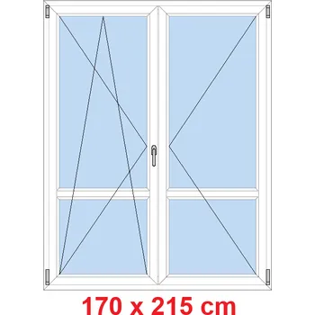 Okno Soft Dvoukřídlé balkonové dveře s příčkou 170x215 cm, otevíravé a sklopné