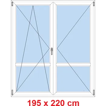 Okno Soft Dvoukřídlé balkonové dveře s příčkou 195x220 cm, otevíravé a sklopné