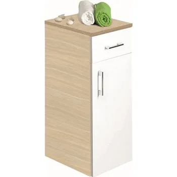 CONCEPT 50 nízká skříňka 35,5x35,5x77,9 cm, 1 zásuvka, 1 dvířka, panty vpravo, bělený dub/lesklá bílá