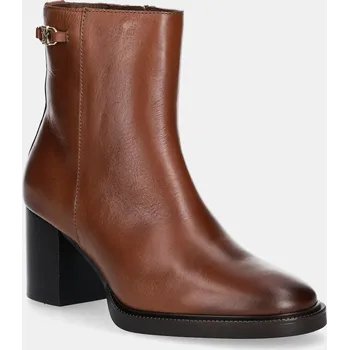 Dámské kozačky Kožené kotníkové boty Tommy Hilfiger STACKED HEEL LEATHER ANKLE BOOT FW0FW08864 hnědá 88X, EUR 37