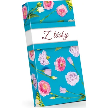 Čokoláda Heinerle-Berggold Schokoladen GmbH, Raniser Str. 11, D-07381, Pössneck - Vyrobeno v Německu Z lásky modrá (s návlekem) - Pralinky z hořké čokolády s náplní VAJEČNÝ LIKÉR 100g