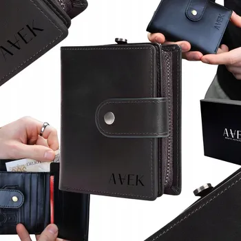 Peněženka Pánská peněženka černá kožená z pravé kůže na zip na hotovost a mince AVEK