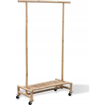 Věšák Bambusový věšák na oblečení s policí na boty a kolečky, 100x40x150 cm