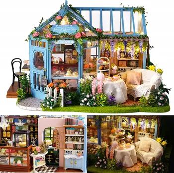 ostatní stavebnice DIY Dřevěný Mini Domeček pro Panenky s Nábytkem - Miniaturní Stavebnice 8E