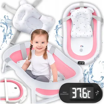 Kojenecká hygiena SKLÁDACÍ VANIČKA PRO DĚTI A MIMINKA SILIKONOVÁ LCD teploměr A POLŠTÁŘ