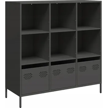 Příborník do zásuvky Černý ocelový kredenc 101,5 x 39 x 103,5 cm se zásuvkami a přihrádkami