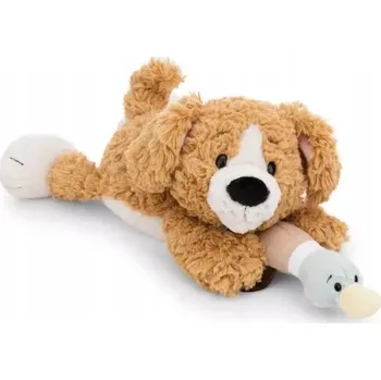 plyšák NICI PLYŠOVÝ MAZLÍČEK PŘÍTULNÍČEK HNĚDÝ PEJSEK S KACHNIČKOU 30 CM LEŽÍCÍ