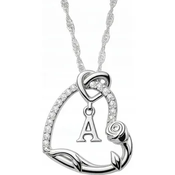 Náhrdelník Stříbrný Náhrdelník 925 Srdce s Písmenem 585 Květ Života Růže Písmeno A