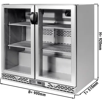Lednice G.Gastro Barové chladicí stoly na nápoje 220L - 2 skleněné dveře (nerezová ocel)