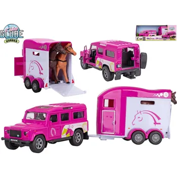 autíčko Mikro trading Kids Globe Traffic - Land Rover s přívěsem pro koně - 28 cm - růžová