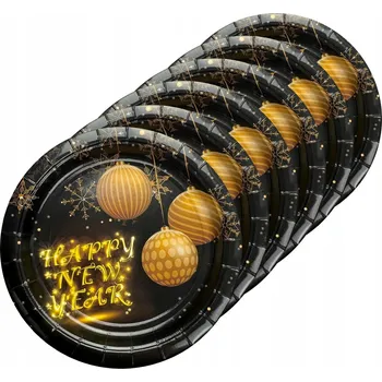 Talíř PAPÍROVÉ TALÍŘKY Happy New Year ČERNO ZLATÉ 18 cm SILVESTR
