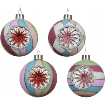 Vánoční dekorace Vánoční Koule Brokátová barevná KVĚTINA na vánoční stromeček 8 cm