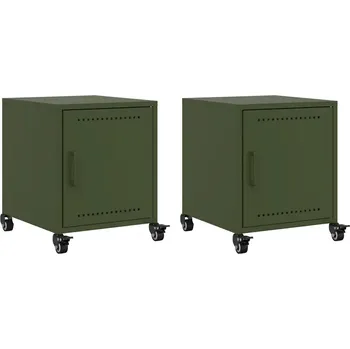 Noční stolek VidaXL Noční stolky, 2 ks, olivově zeleň, 36x39x43,5 cm, ocel
