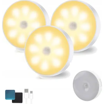 Noční světlo LED noční světla s pohybovým senzorem, sada 3 kusů, teplé světlo