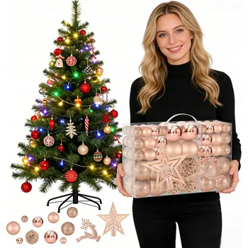 Vánoční dekorace SADA VÁNOČNÍCH BANĚK XXL 102 KS ZLATÉ VÁNOČNÍ KOULE OZDOBY NA STROMEČEK