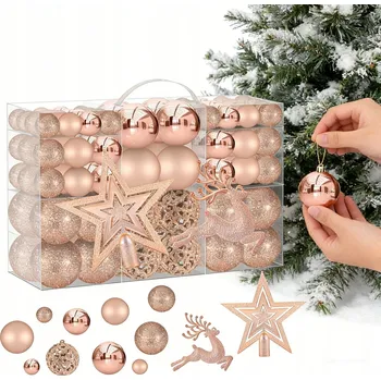Vánoční dekorace VÁNOČNÍ BAŇKY NA VÁNOČNÍ STROMEK, VÁNOČNÍ SET XXL ZLATÉ, 102 KS + HVĚZDA