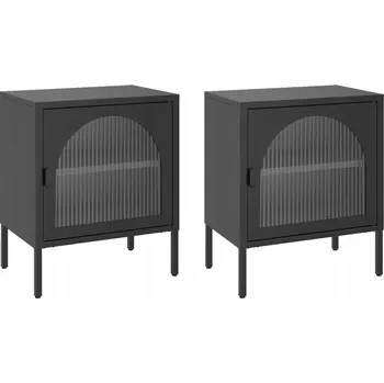 Noční stolek Noční stolky, 2 ks, černé, 50x35x60 cm, sklo a ocel