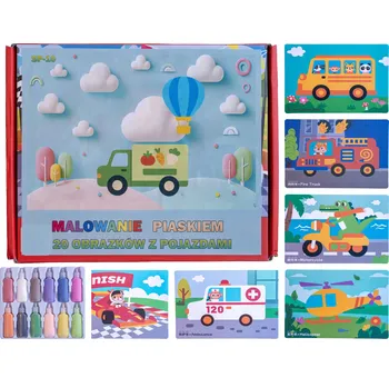 kreativní sada MALOVÁNÍ PÍSKEM Pískové Obrázky 20 Obrázků Pro Chlapce Auta Vozidla