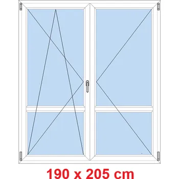 Okno Soft Dvoukřídlé balkonové dveře s příčkou 190x205 cm, otevíravé a sklopné