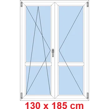 Okno Soft Dvoukřídlé balkonové dveře s příčkou 130x185 cm, otevíravé a sklopné