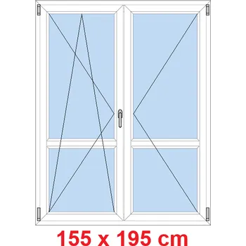 Okno Soft Dvoukřídlé balkonové dveře s příčkou 155x195 cm, otevíravé a sklopné