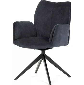 Jídelní židle Židle jídelní, modrá látka, otočný mechanismus 180°, černý kov