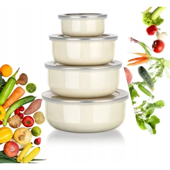 Dóza na potraviny SADA SMALTOVANÝCH MISEK na jídlo, potraviny, dózy s víčky do lednice