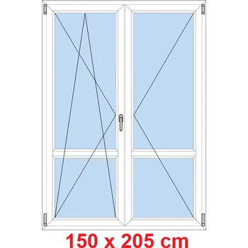 Okno Soft Dvoukřídlé balkonové dveře s příčkou 150x205 cm, otevíravé a sklopné