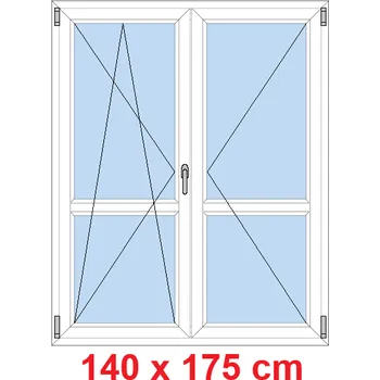 Okno Soft Dvoukřídlé balkonové dveře s příčkou 140x175 cm, otevíravé a sklopné