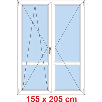 Okno Soft Dvoukřídlé balkonové dveře s příčkou 155x205 cm, otevíravé a sklopné