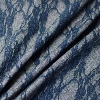 Svetrovina N6390 šedá, modrý krajkový vzor, š.140