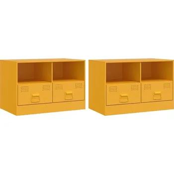 Televizní stolek TV stolek se 2 zásuvkami, ocel, hořčicově žlutá, 67x39x4 cm