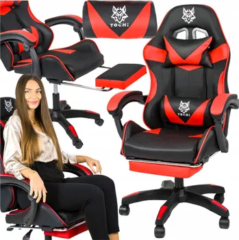 Herní příslušenství Herní křeslo TOCHI Victory černo-červené, umělá kůže, s podnožkou