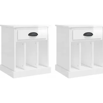Noční stolek Noční stolky, 2 ks, bílé, vysoký lesk, 43x36x50 cm