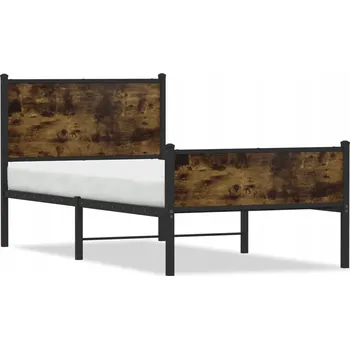 Postel Rám postele ocelový s čelem, kouřový dub, 206 x 95 x 91,5 cm