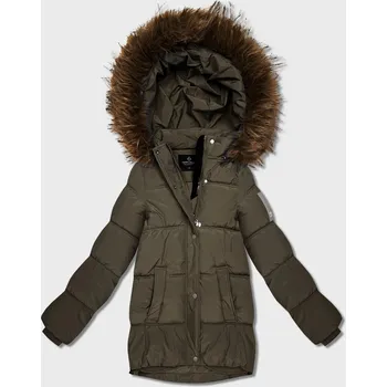 Péřová bunda v barvě khaki s kapucí (KK60610) odstíny zelené XL (42)