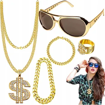 Karnevalový kostým KOSTÝM PARUKA GANGSTERA RAPER DISCO ŘEPÁNÍ PŘEVLEK BRÝLE SADA